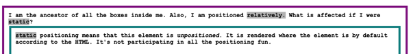 渲染静态css位置的示例。示例文本显示在绿色框中。