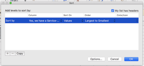 Excel中的排序窗口