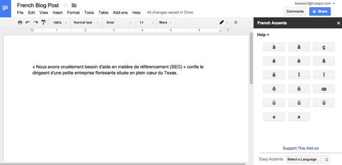 谷歌Doc中的语言口音按钮