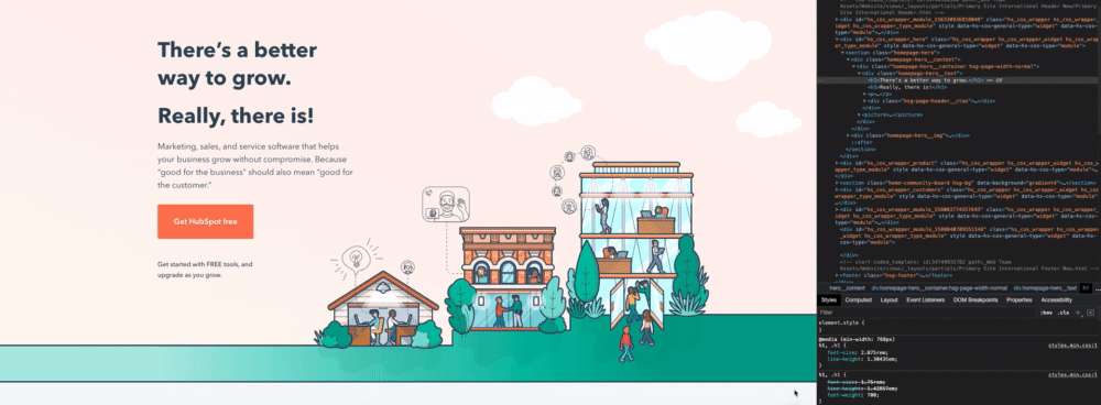 在chrome中使用检视元素工具改变h1元素的字体权重的GIF