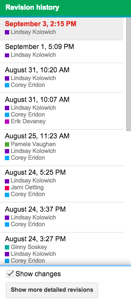 谷歌文档中的修订历史