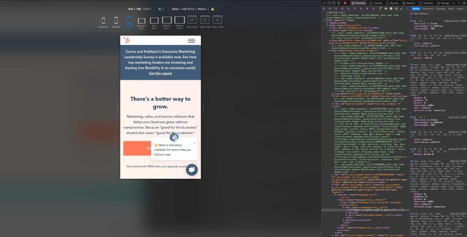 Safari检查元素工具中的移动视图