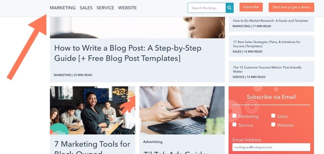 sticky navigation examples: hubspot