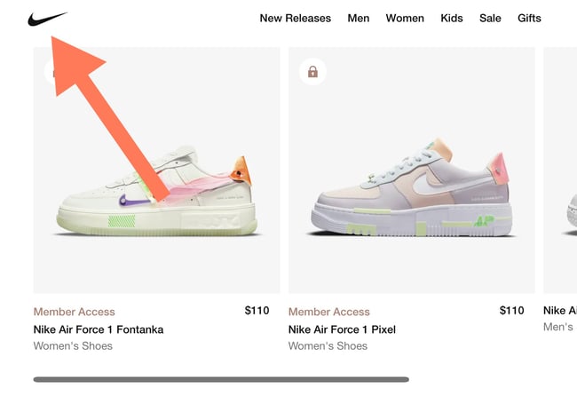 sticky navigation examples: nike