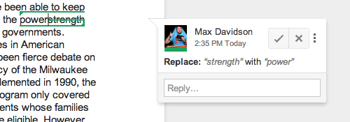谷歌Doc的建议设置中的绿色编辑标记