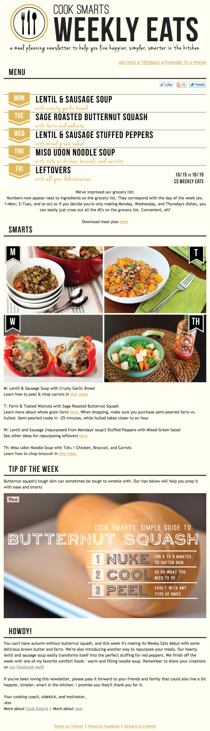 Cook Smarts在Weekly Eats上的电子邮件营销活动例子