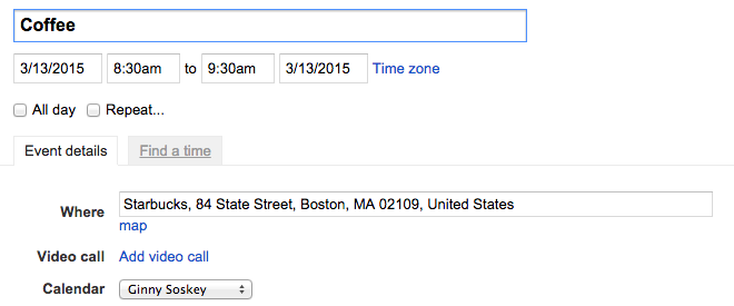 在谷歌日历事件中指定事件将发生的位置
