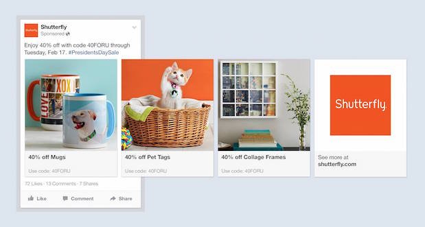 Shutterfly的Facebook的多产品广告