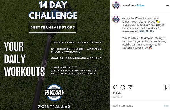 Central Lacrosse在Instagram上挑战比赛