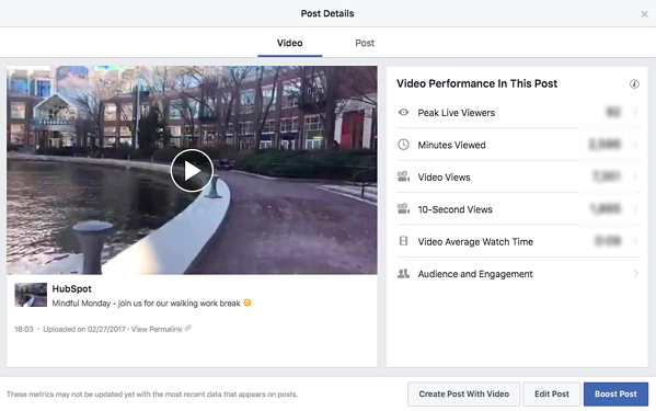 Facebook Live视频分析工具栏在右手边