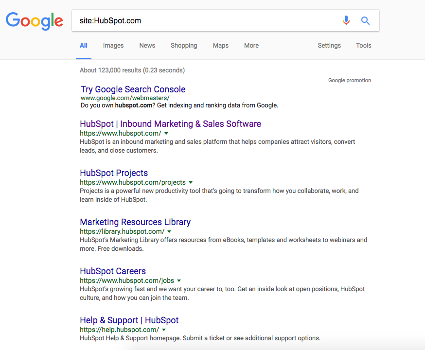 谷歌网站搜索HubSpot.com使用格式网站:HubSpot.com
