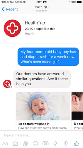 与Healthtap的Facebook Messenger机器人对话