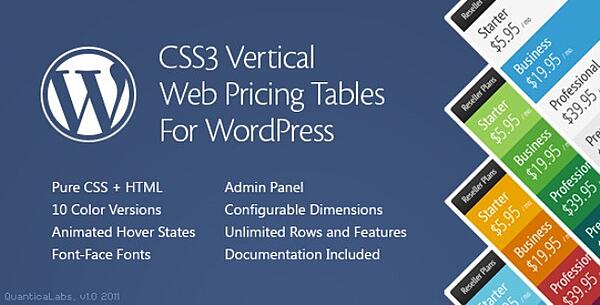 CSS3垂直Web定价表标签插件的不同功能