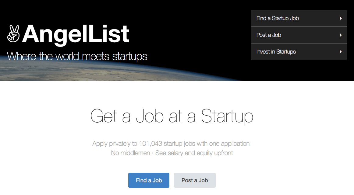 AngelList在其工作面板上为初创公司提供工作。