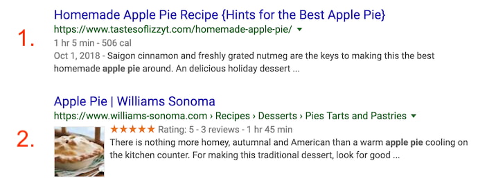 谷歌丰富的片段结果有关Apple Pie