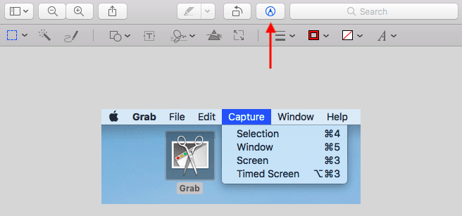 屏幕截图在苹果预览与扩展编辑工具栏中打开