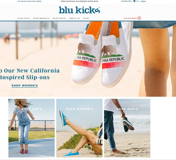 blukicks激励Shopify电子商务商店的例子