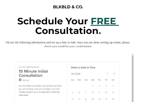来自Blkbld＆Co的咨询优惠，即我们的初步咨询，我们将讨论您想要做的事情，您的预算，我的营销计划您可以执行，最后的步骤“