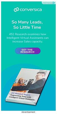 Constryica谷歌显示广告阅读“这么多的领导，所以很少的时间，451研究检查智能虚拟助手如何增加销售能力。获得研究”