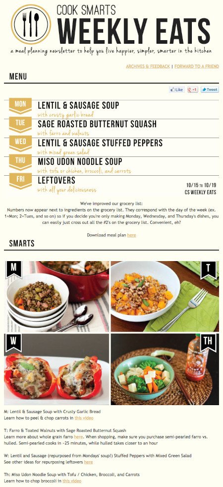 电子邮件营销活动例子:烹饪智慧-“每周吃”