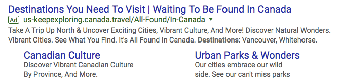 目的地加拿大谷歌广告活动