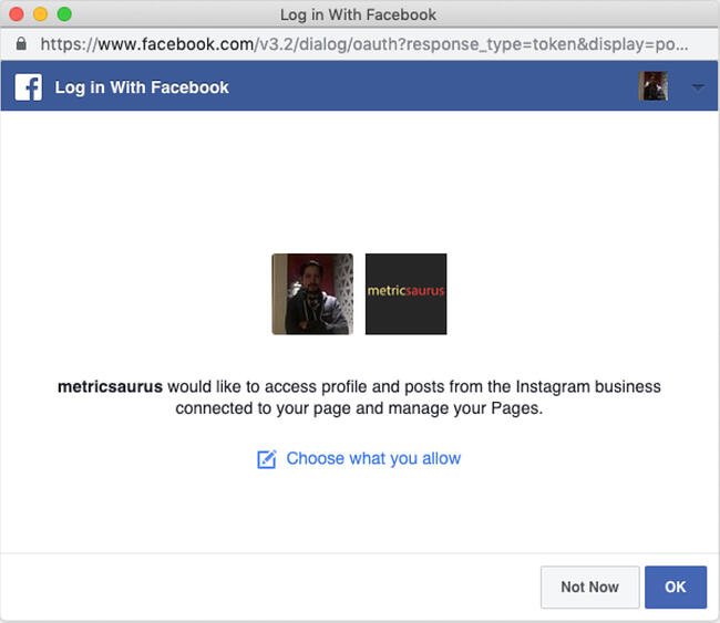 Facebook登录模式，要求访问Instagram的商业资料