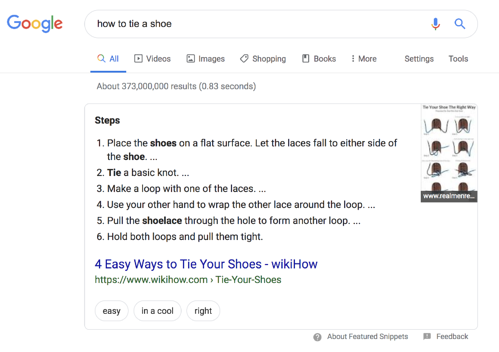 特色片段示例回答了如何系鞋带的查询