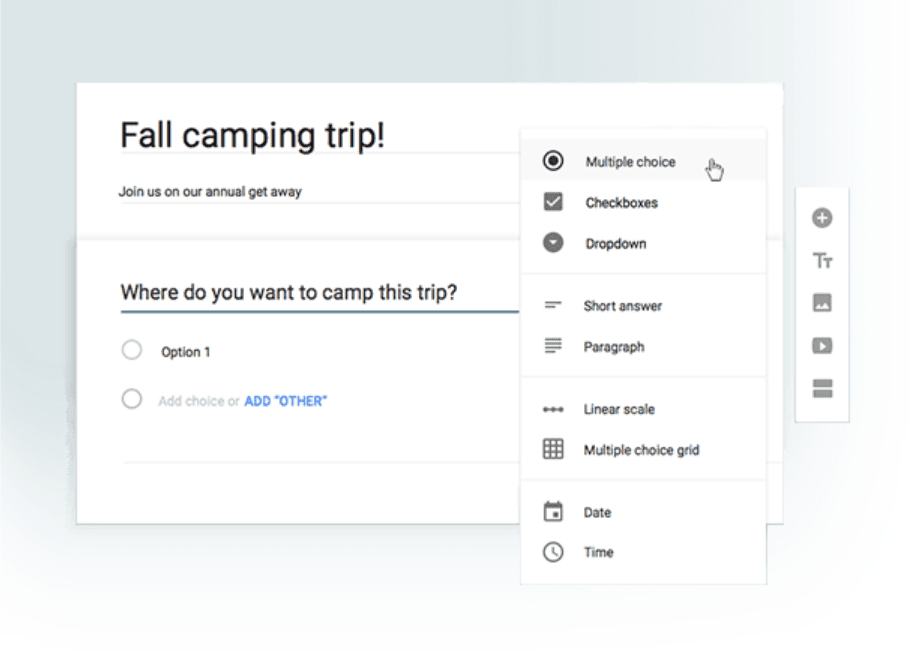 谷歌表单和一个露营旅行的例子