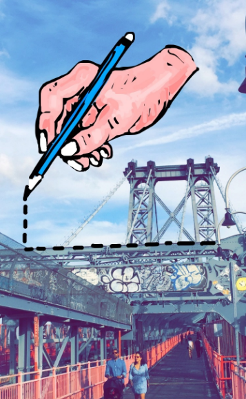 令人惊叹的snapchat绘图在纽约桥梁的手绘图虚线