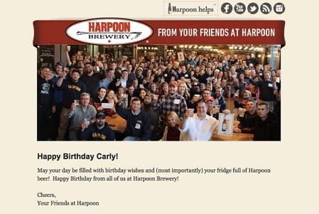 电子邮件营销活动示例：鱼叉啤酒厂-“生日快乐，卡莉！