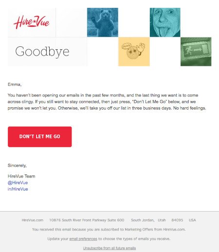 电子邮件营销活动示例：Hirevue-“不要让我走”