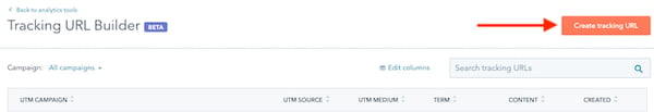 如何在HubSpot中构建UTM代码:打开跟踪URL表单创建一个新的UTM代码