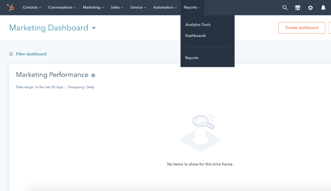 Hubspot Analytics工具可以为您的报告构建图表。