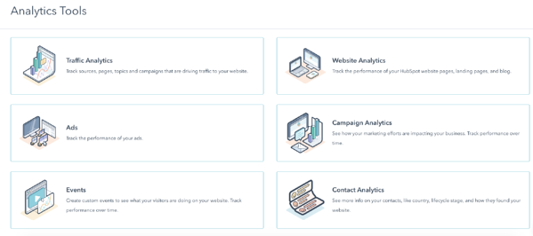 HubSpot分析工具可以为市场营销、销售和服务构建报告。