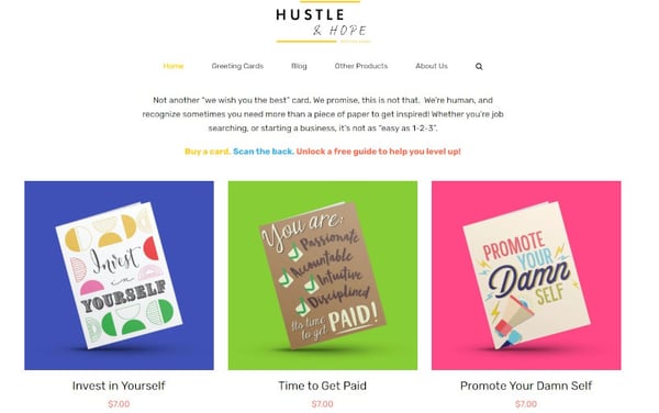 用Hustle & Hope品牌卡片的形象进行品牌识别的例子