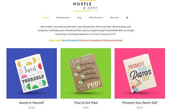品牌标识示例，带有Hustle&Hope品牌卡的图像
