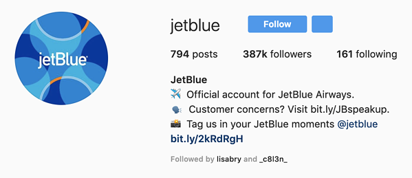 Jetblue Instagram头像图片