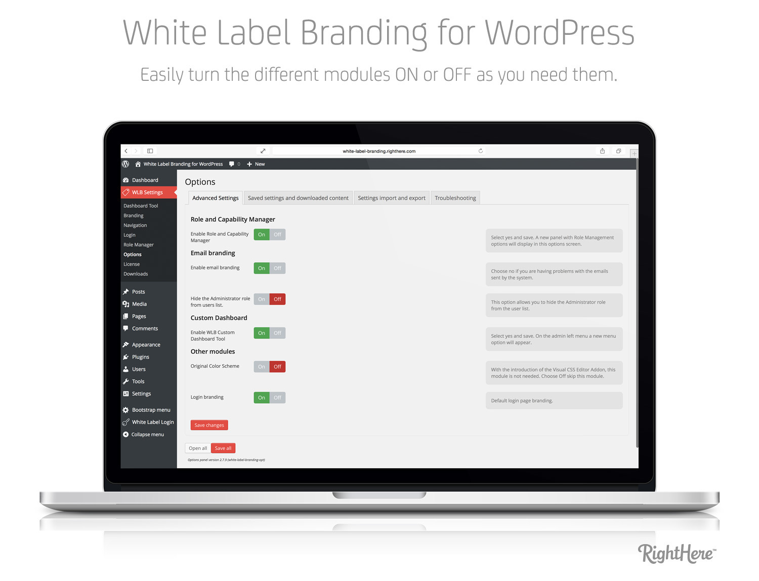 使用White Label Branding用于WordPress的自定义登录页面后端的示例