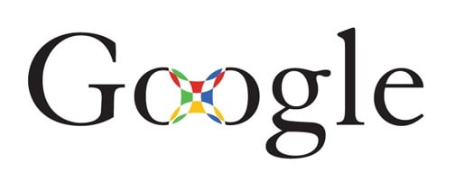 早期黑色Serif字体Google Logo原型，其中OS通过彩色的方形图案连接