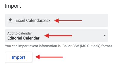 在Google日历中导入Excel日历