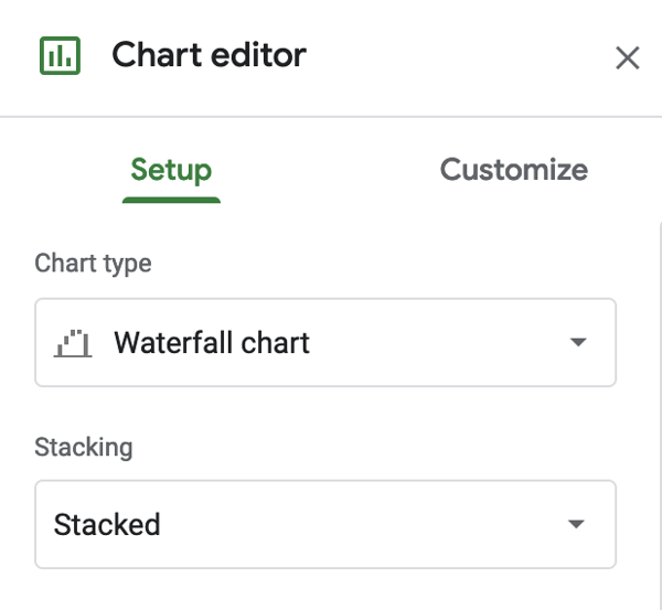瀑布图表编辑器在Excel。