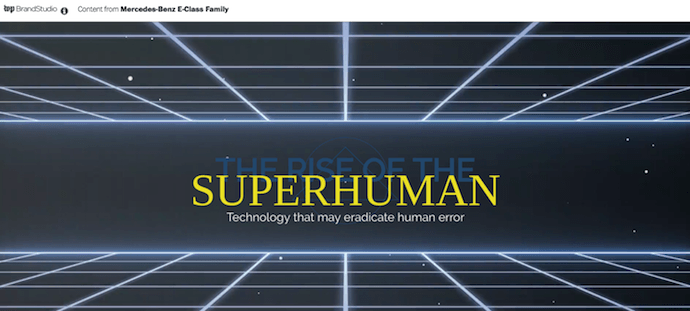 梅赛德斯-奔驰(Mercedes-Benz)的本土广告例子叫做《超人的崛起》(The Rise of The Superhuman)