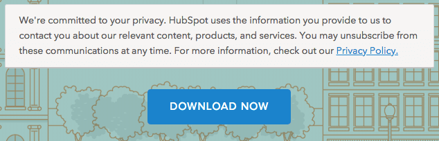 HUBSPOT隐私政策在上面的铅捕获表单下载按钮