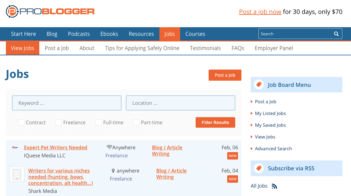 ProBlogger网站为作家寻找作家。