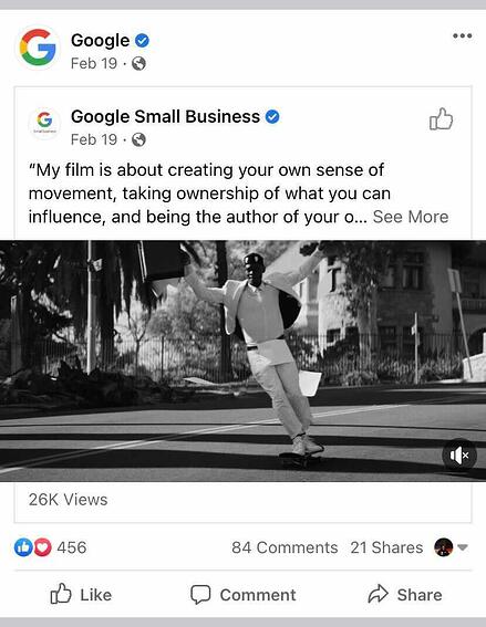 谷歌的Facebook页面重新发布了来自谷歌小企业Facebook页面的视频