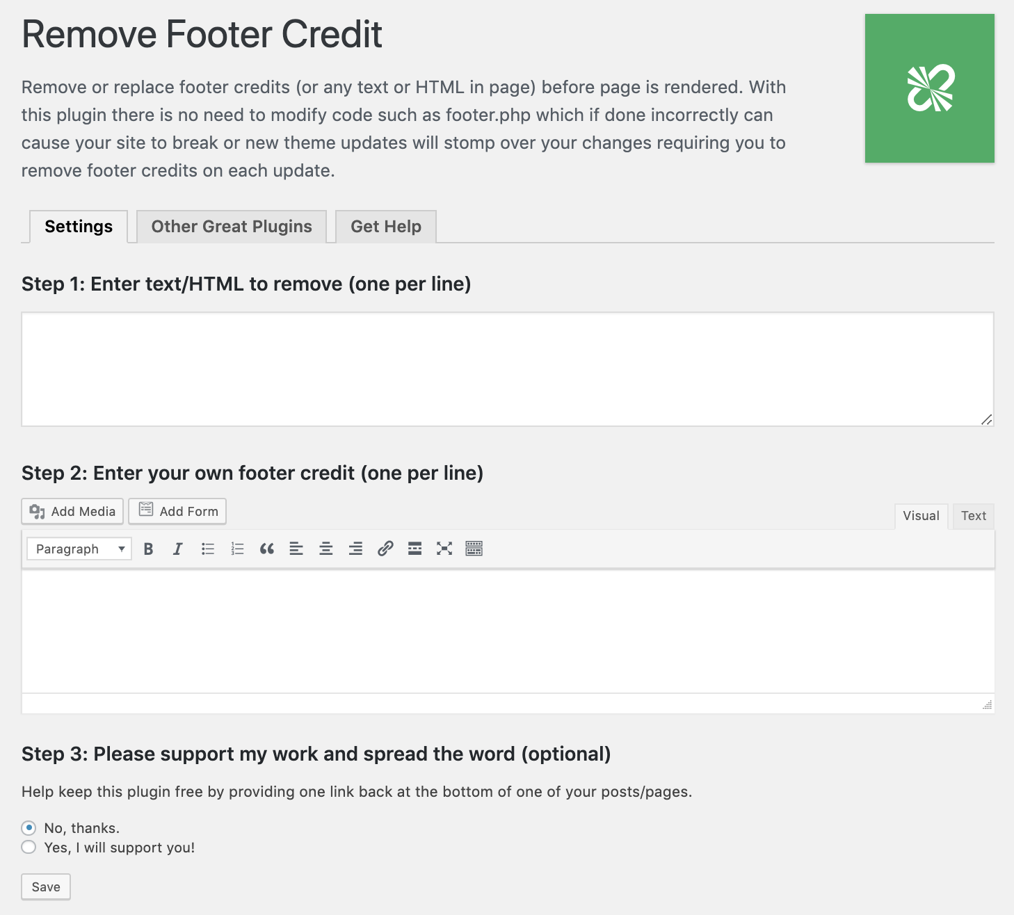 remove footer credit settings on how to edit footer in WordPress