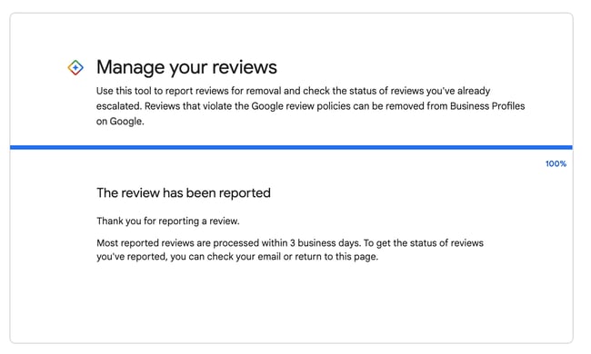 how to report fake google reviews: confirmation