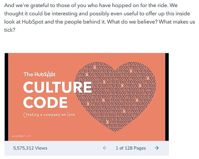 关于HubSpot文化代码的Slideshare演示博客帖子示例