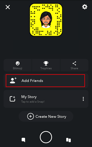 Snapchat主屏幕，其中包含添加朋友