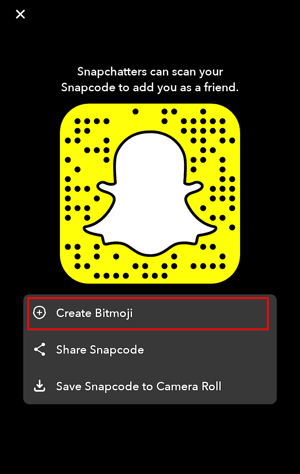 snapchat snapcode，包含创建Bitmoji的选项